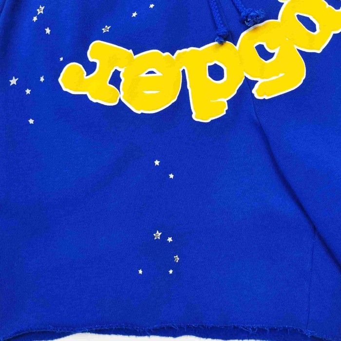 [Big & Tall for weights up to 220 lbs]1:1 quality version Yellow Letter Blue Mesh Print Crew Neck Sweatshirt & Shorts Set 29168715