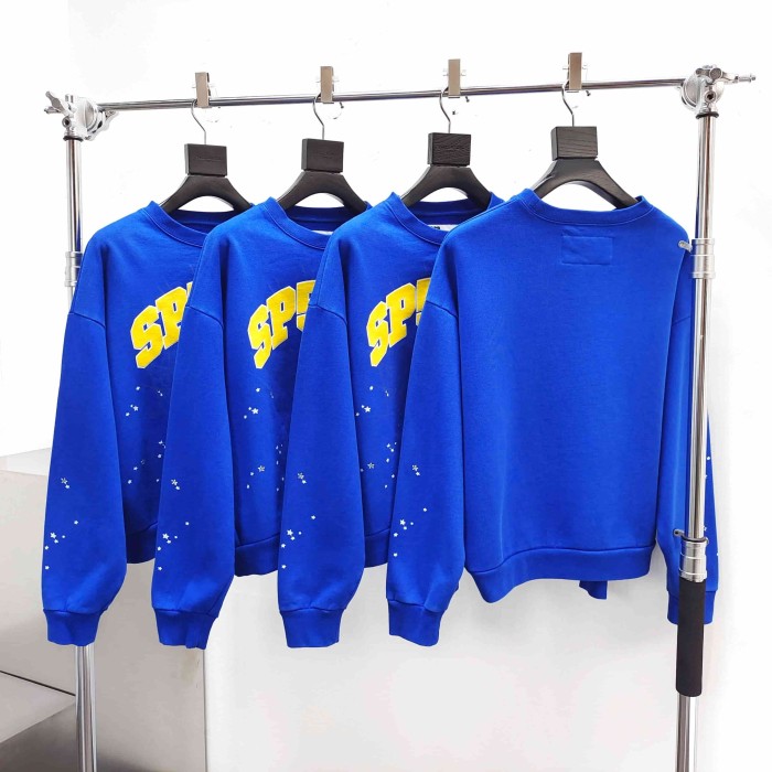 [Big & Tall for weights up to 220 lbs]1:1 quality version Yellow Letter Blue Mesh Print Crew Neck Sweatshirt & Shorts Set 29168715