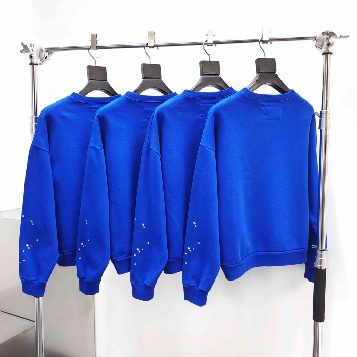 [Big & Tall for weights up to 220 lbs]1:1 quality version Yellow Letter Blue Mesh Print Crew Neck Sweatshirt & Shorts Set 29168715