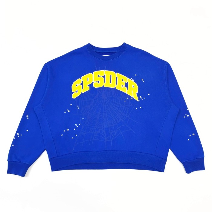 [Big & Tall for weights up to 220 lbs]1:1 quality version Yellow Letter Blue Mesh Print Crew Neck Sweatshirt & Shorts Set 29168715