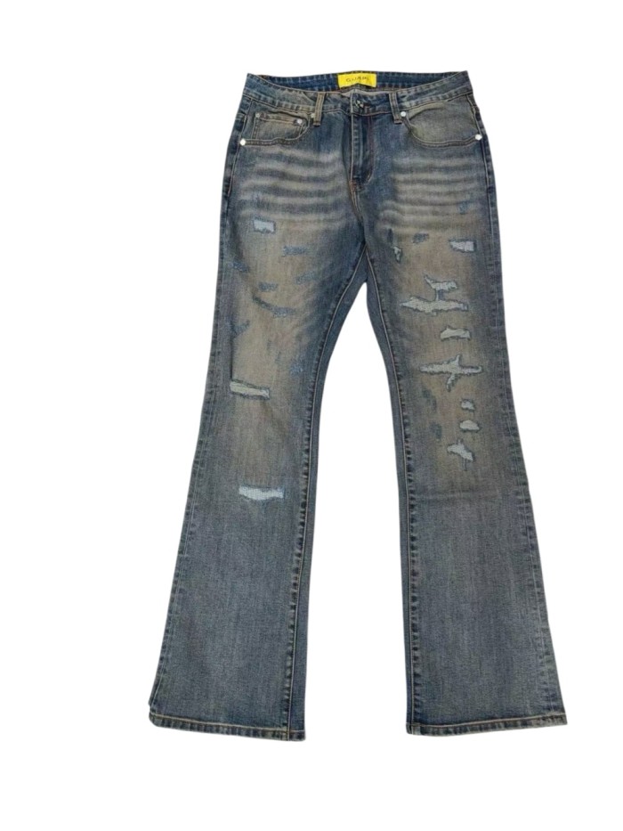 1:1 quality version Vintage Washed Distressed Flare  Destroyed Bootcut Denim Jeans 29164287