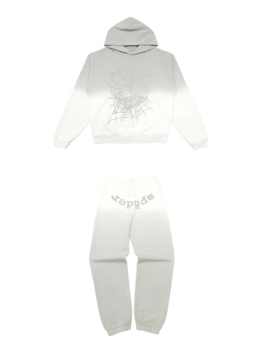 [Big & Tall for weights up to 220 lbs]1:1 quality version Gray White Dip-Dye Spider Web Print Hoodie & Pants Set 29168717