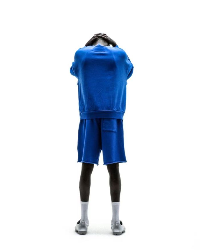 [Big & Tall for weights up to 220 lbs]1:1 quality version Yellow Letter Blue Mesh Print Crew Neck Sweatshirt & Shorts Set 29168715