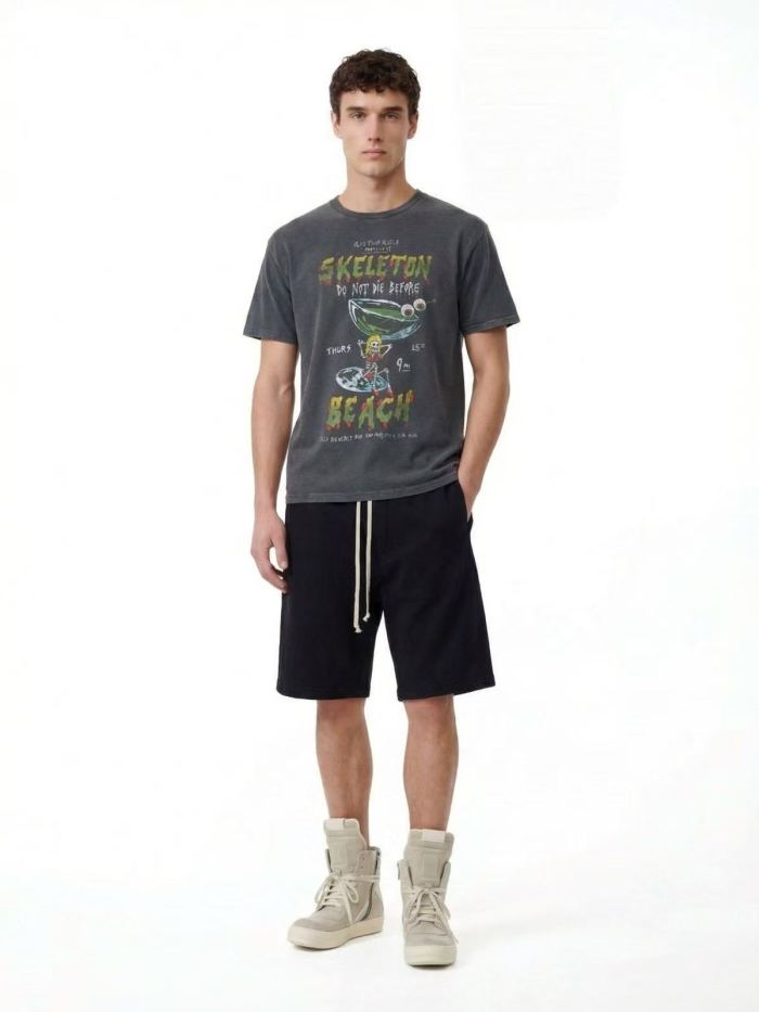 [Big & Tall for weights up to 220 lbs]1:1 quality version Threat Beach Black Print Washed Tee 29166494