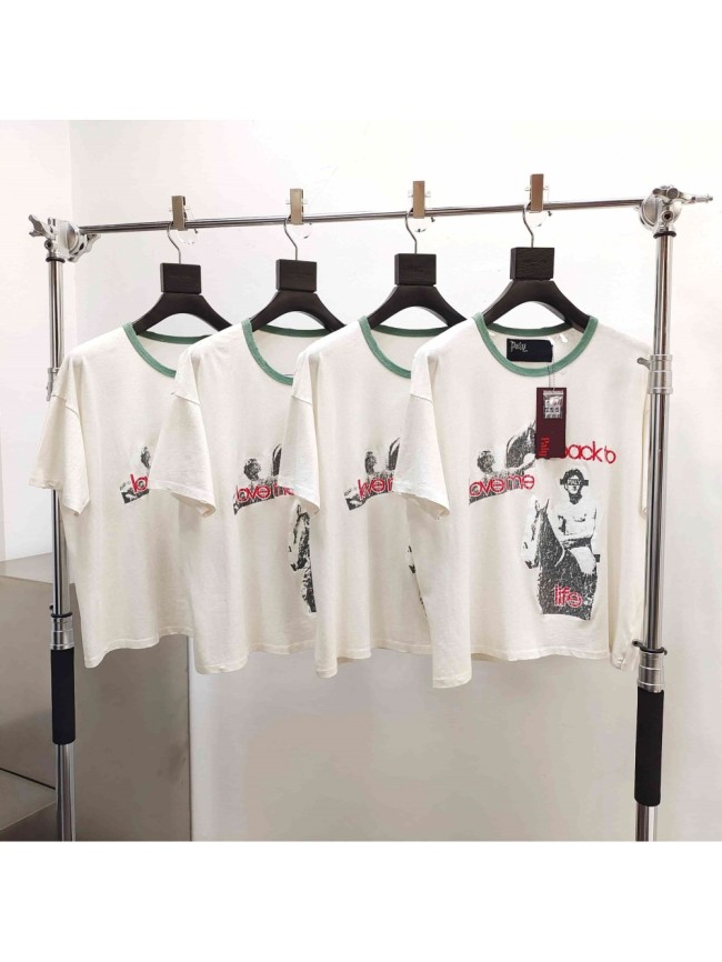 [Big & Tall for weights up to 220 lbs]1:1 quality version Double Horse Green Collar Beige Print Washed Tee 29213969