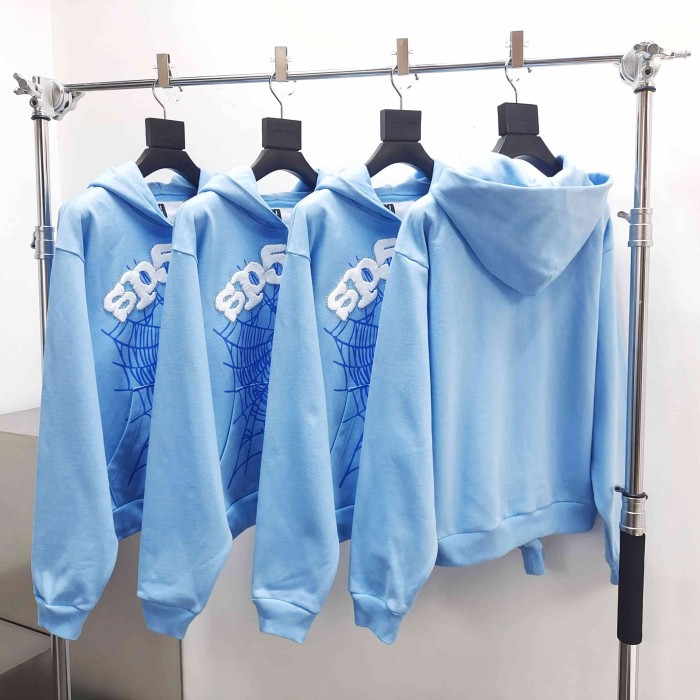 [Big & Tall for weights up to 220 lbs]1:1 quality version Rhinestone Light Blue Spider Web Zip Up Hoodie & Shorts Set 29204992