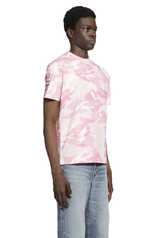 [Big & Tall for weights up to 220 lbs]1:1 quality version Pink Camo Vertical French Text Print Washed Tee 29213963