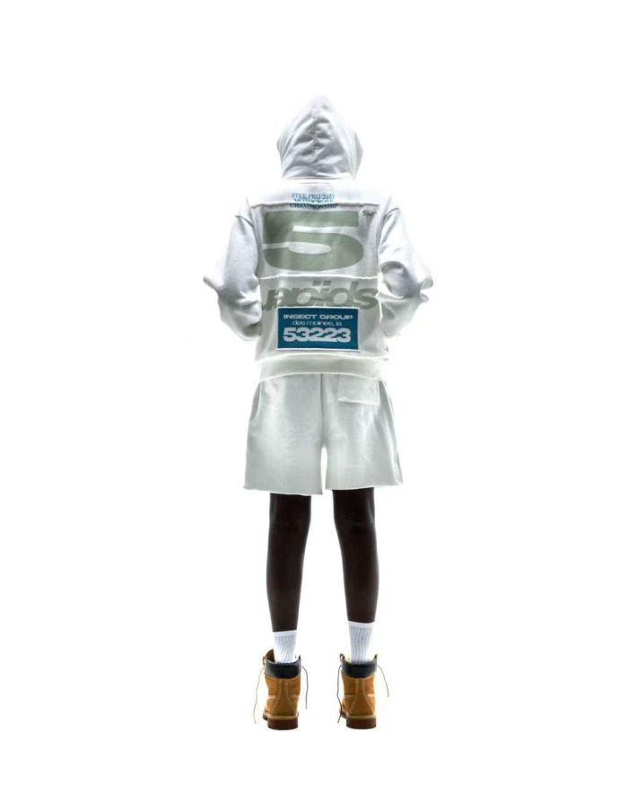 [Big & Tall for weights up to 220 lbs]1:1 quality version Big White Number 5 Print On Back Zip Up Hoodie & Shorts Set 29204991