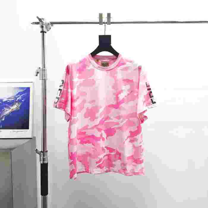 [Big & Tall for weights up to 220 lbs]1:1 quality version Pink Camo Vertical French Text Print Washed Tee 29213963