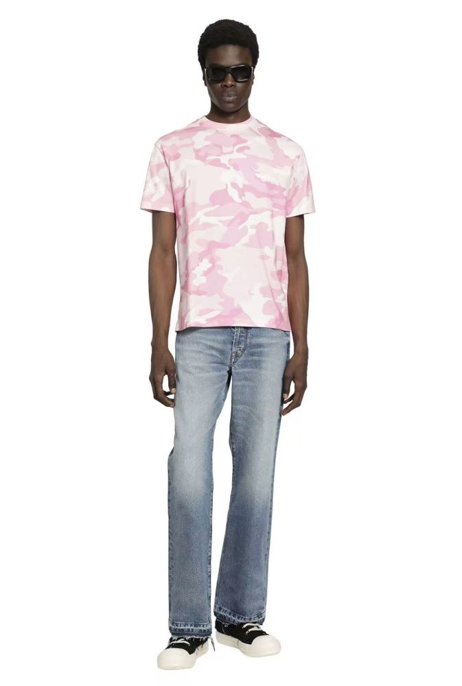 [Big & Tall for weights up to 220 lbs]1:1 quality version Pink Camo Vertical French Text Print Washed Tee 29213963