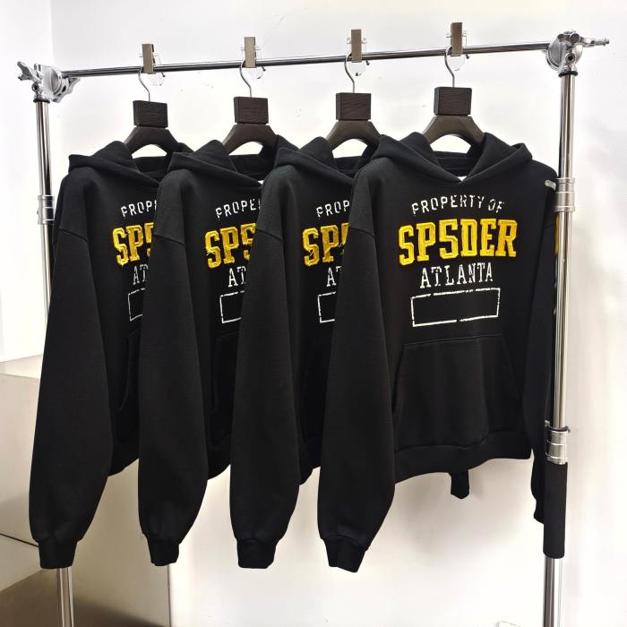 [Big & Tall for weights up to 220 lbs]1:1 quality version Yellow Letter Embroidered Black Hoodie & Pants Set 29204993