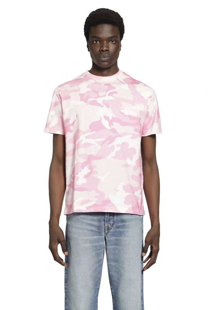 [Big & Tall for weights up to 220 lbs]1:1 quality version Pink Camo Vertical French Text Print Washed Tee 29213963