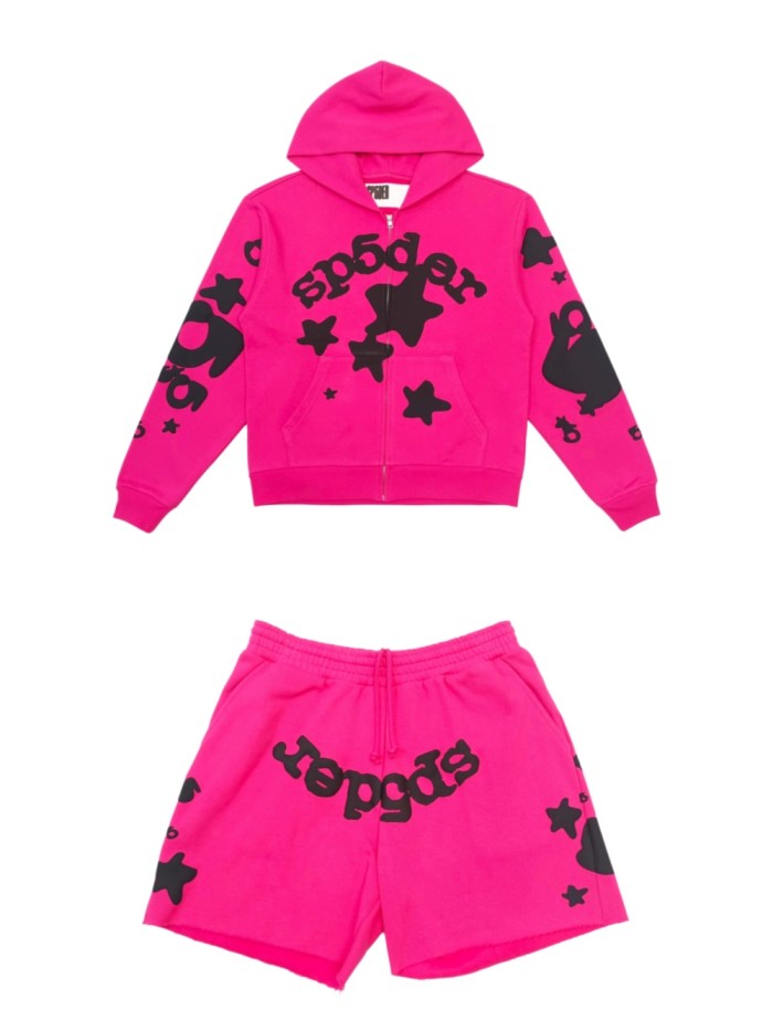[Big & Tall for weights up to 220 lbs]1:1 quality version Black Star Magenta Zip Up Hoodie & Shorts Set 29204990