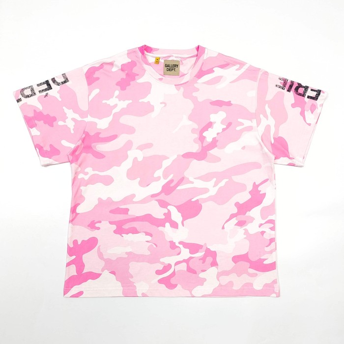[Big & Tall for weights up to 220 lbs]1:1 quality version Pink Camo Vertical French Text Print Washed Tee 29213963
