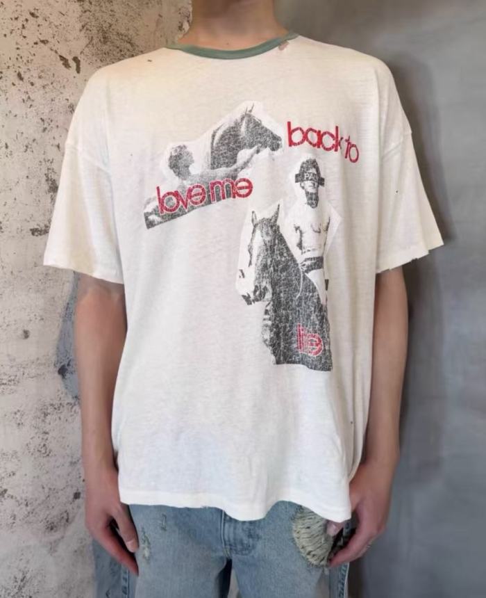 [Big & Tall for weights up to 220 lbs]1:1 quality version Double Horse Green Collar Beige Print Washed Tee 29213969