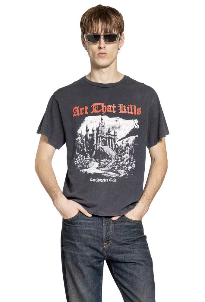 [Big & Tall for weights up to 220 lbs]1:1 quality version Skull Castle Black Print Washed Tee 29213964