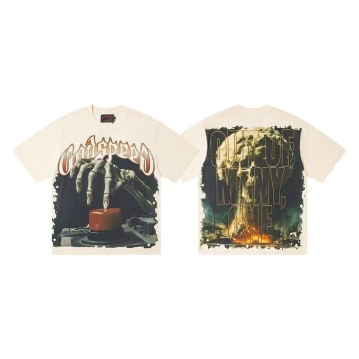 Skeleton Hand Detonator Button Printed Washed Tee 3 colors 29204974