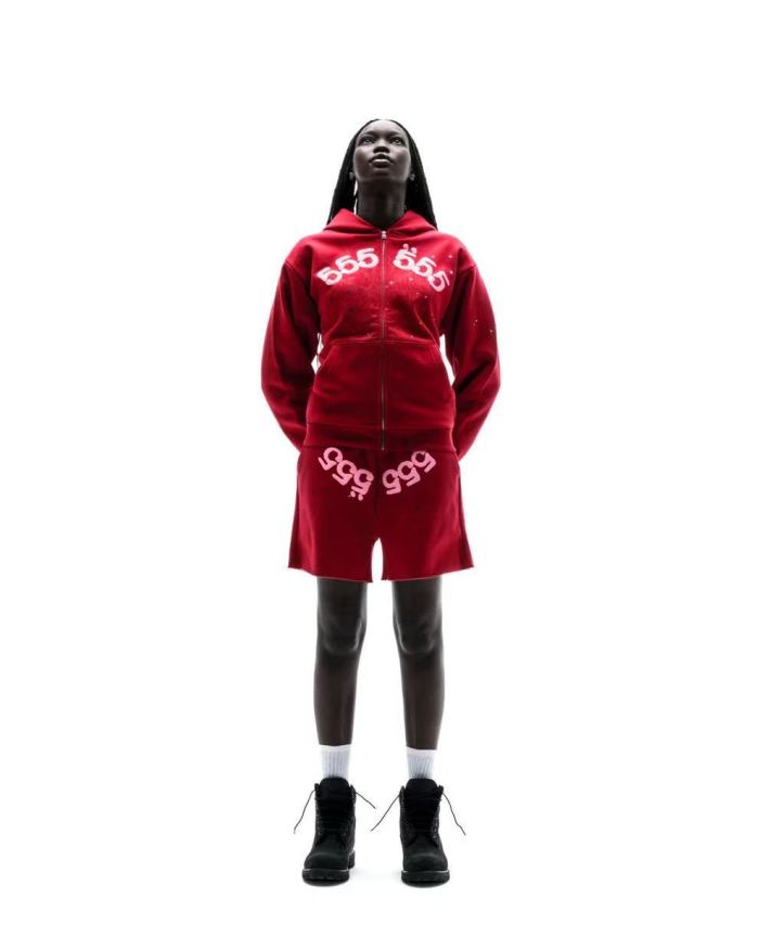 [Big & Tall for weights up to 220 lbs]1:1 quality version 555 Bright Red Zip Up Hoodie & Shorts Set 29204989