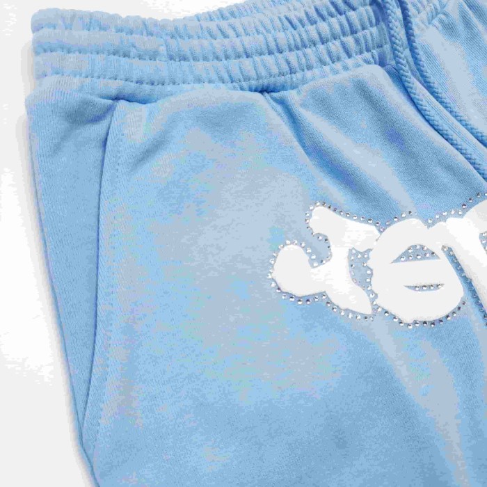 [Big & Tall for weights up to 220 lbs]1:1 quality version Rhinestone Light Blue Spider Web Zip Up Hoodie & Shorts Set 29204992