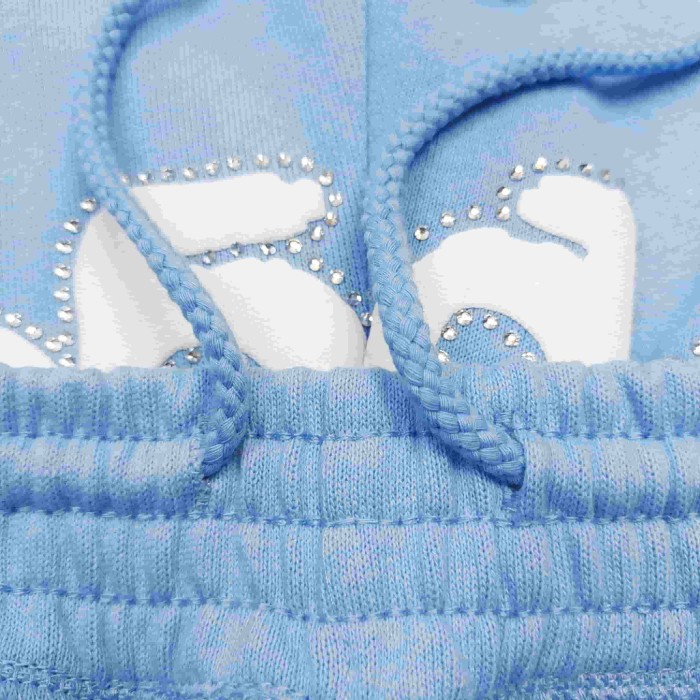 [Big & Tall for weights up to 220 lbs]1:1 quality version Rhinestone Light Blue Spider Web Zip Up Hoodie & Shorts Set 29204992