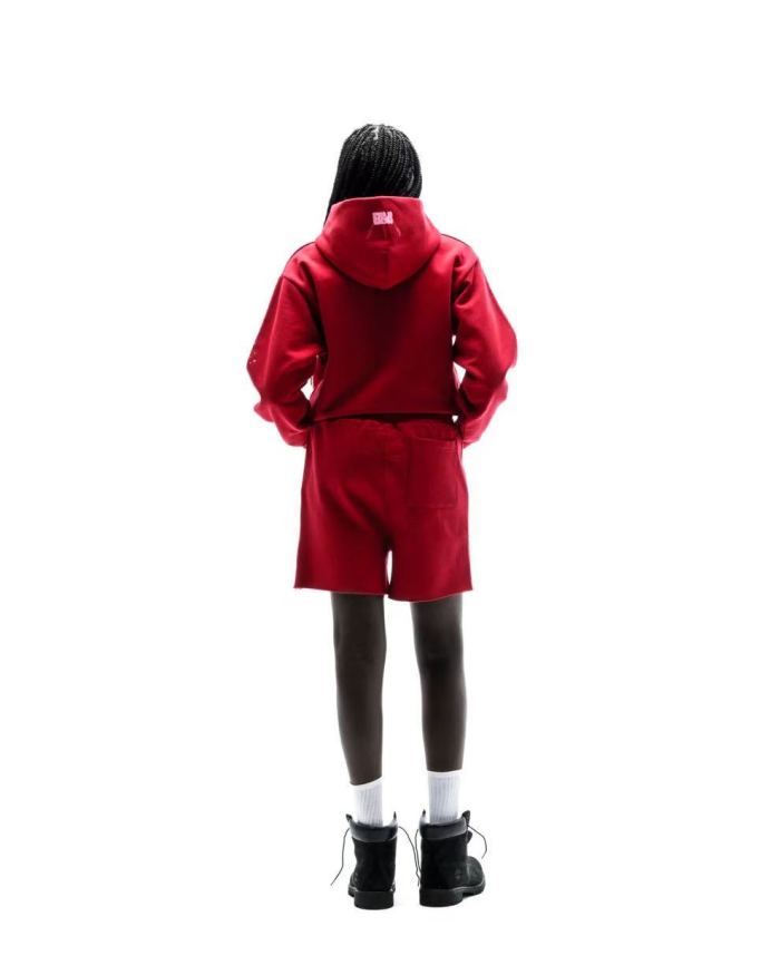 [Big & Tall for weights up to 220 lbs]1:1 quality version 555 Bright Red Zip Up Hoodie & Shorts Set 29204989