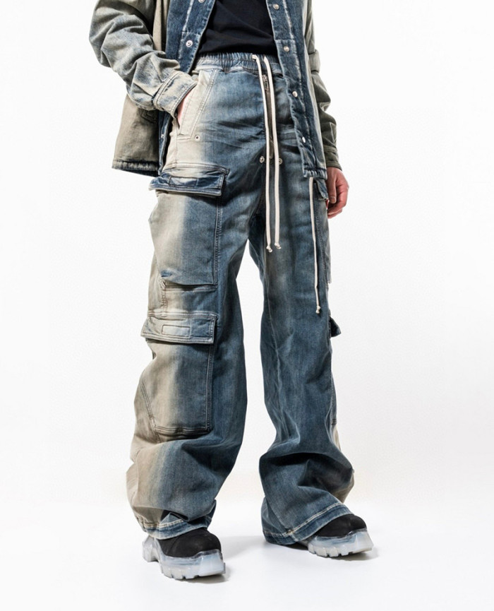 1:1 quality version Washed Workwear Big Pocket Wide Leg Jeans 2 colors 29214046