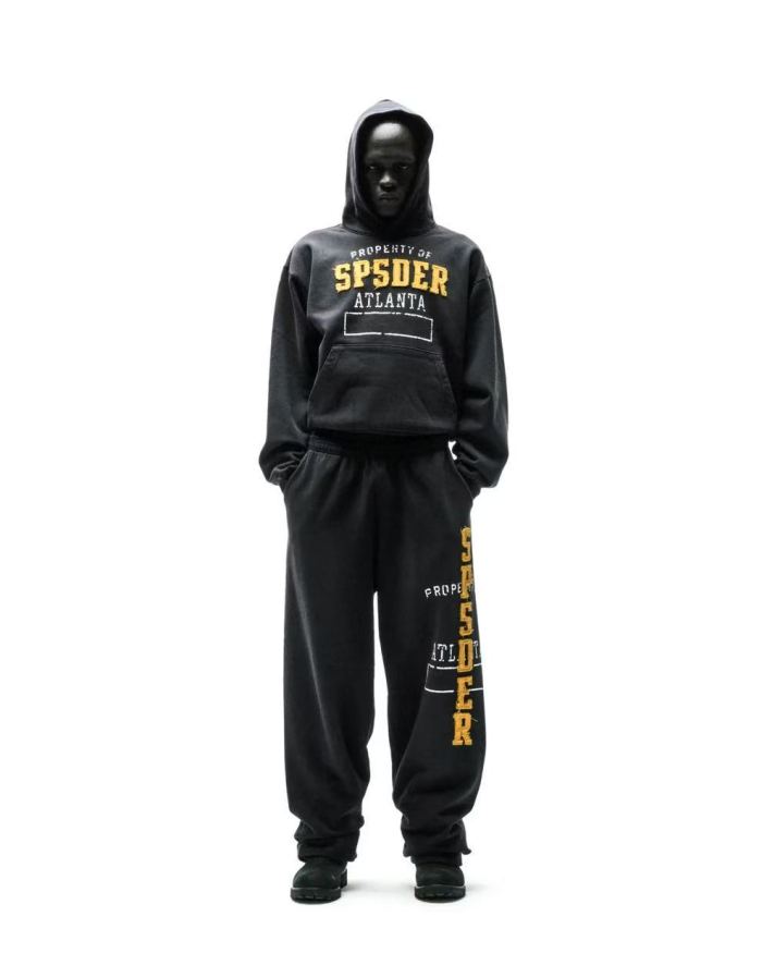 [Big & Tall for weights up to 220 lbs]1:1 quality version Yellow Letter Embroidered Black Hoodie & Pants Set 29204993