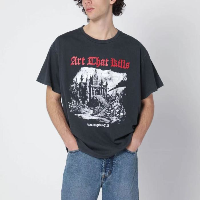 [Big & Tall for weights up to 220 lbs]1:1 quality version Skull Castle Black Print Washed Tee 29213964