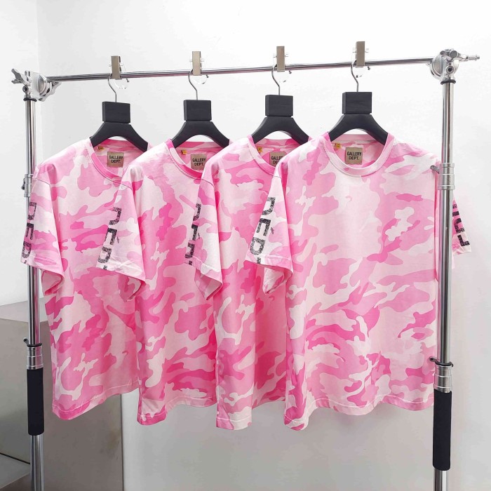 [Big & Tall for weights up to 220 lbs]1:1 quality version Pink Camo Vertical French Text Print Washed Tee 29213963