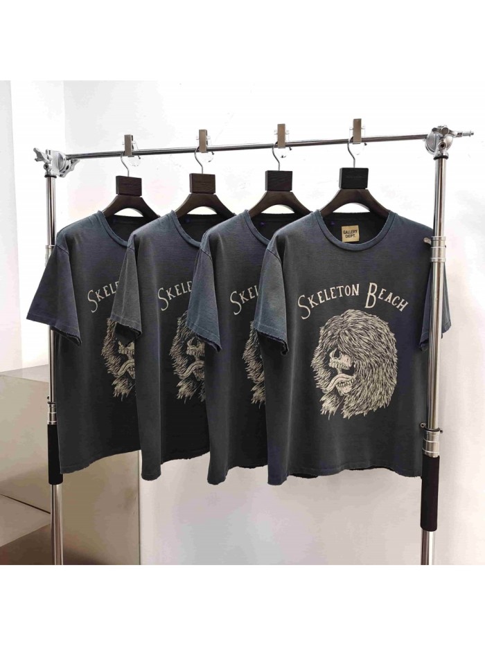 [Big & Tall for weights up to 220 lbs]1:1 quality version Long Haired Lion Black Print Washed Tee 29213966