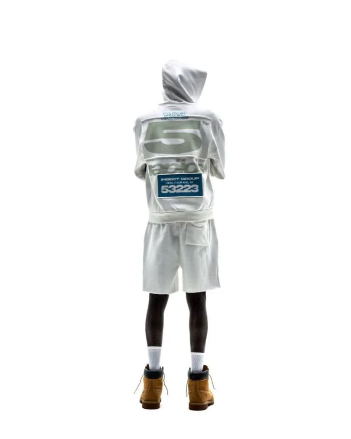 [Big & Tall for weights up to 220 lbs]1:1 quality version Big White Number 5 Print On Back Zip Up Hoodie & Shorts Set 29204991