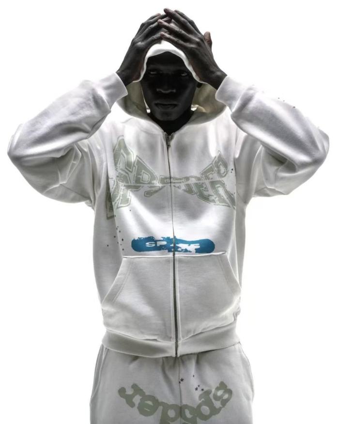 [Big & Tall for weights up to 220 lbs]1:1 quality version Big White Number 5 Print On Back Zip Up Hoodie & Shorts Set 29204991