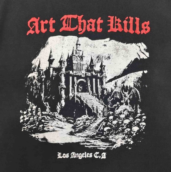 [Big & Tall for weights up to 220 lbs]1:1 quality version Skull Castle Black Print Washed Tee 29213964