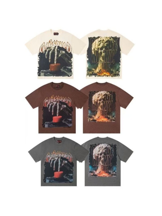 Skeleton Hand Detonator Button Printed Washed Tee 3 colors 29204974