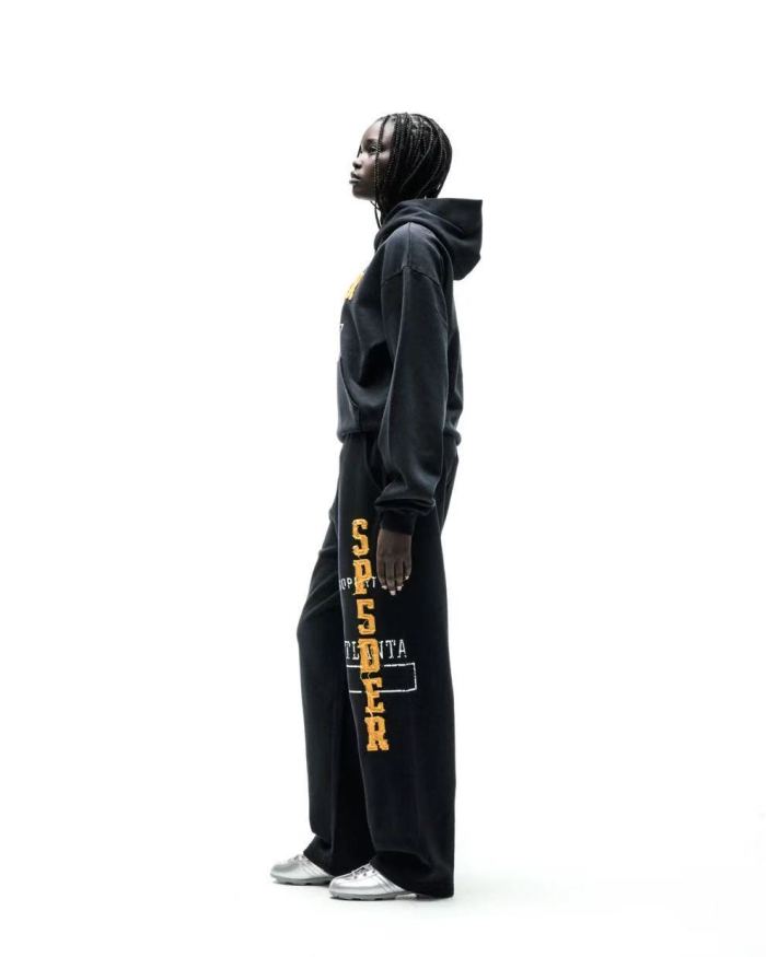 [Big & Tall for weights up to 220 lbs]1:1 quality version Yellow Letter Embroidered Black Hoodie & Pants Set 29204993