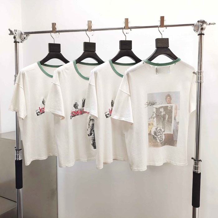 [Big & Tall for weights up to 220 lbs]1:1 quality version Double Horse Green Collar Beige Print Washed Tee 29213969