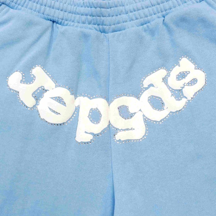 [Big & Tall for weights up to 220 lbs]1:1 quality version Rhinestone Light Blue Spider Web Zip Up Hoodie & Shorts Set 29204992