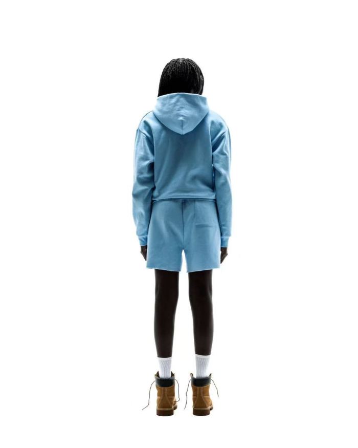 [Big & Tall for weights up to 220 lbs]1:1 quality version Rhinestone Light Blue Spider Web Zip Up Hoodie & Shorts Set 29204992