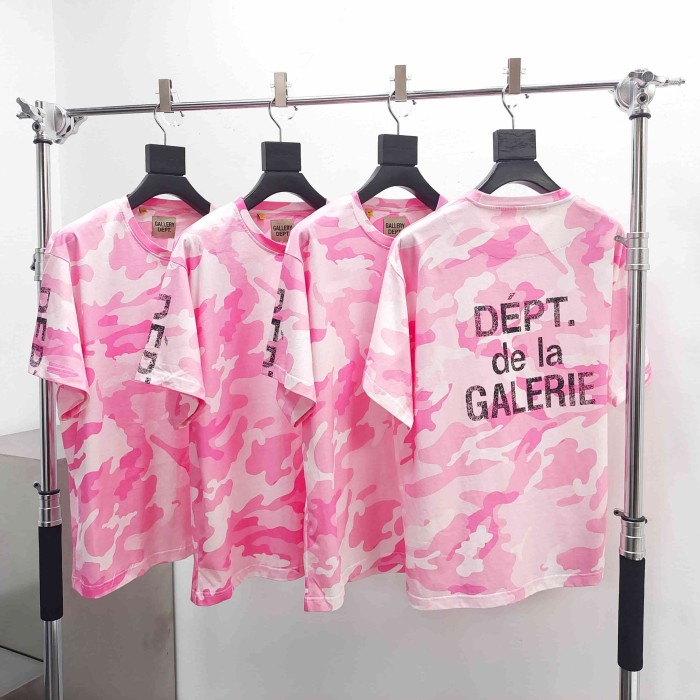 [Big & Tall for weights up to 220 lbs]1:1 quality version Pink Camo Vertical French Text Print Washed Tee 29213963