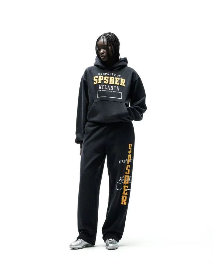 [Big & Tall for weights up to 220 lbs]1:1 quality version Yellow Letter Embroidered Black Hoodie & Pants Set 29204993