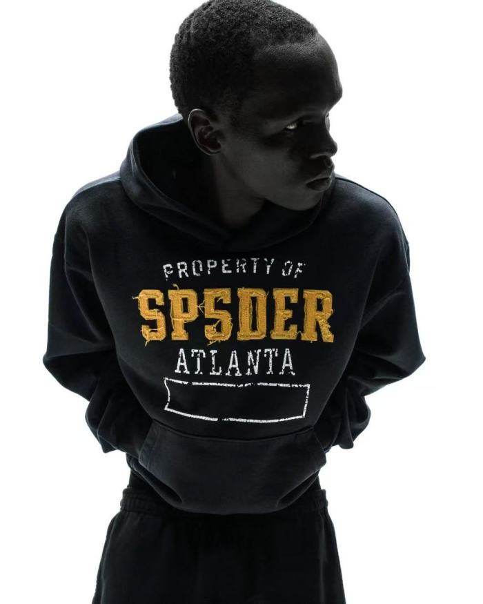 [Big & Tall for weights up to 220 lbs]1:1 quality version Yellow Letter Embroidered Black Hoodie & Pants Set 29204993