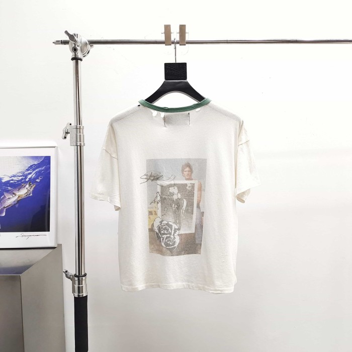 [Big & Tall for weights up to 220 lbs]1:1 quality version Double Horse Green Collar Beige Print Washed Tee 29213969