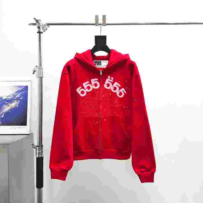 [Big & Tall for weights up to 220 lbs]1:1 quality version 555 Bright Red Zip Up Hoodie & Shorts Set 29204989