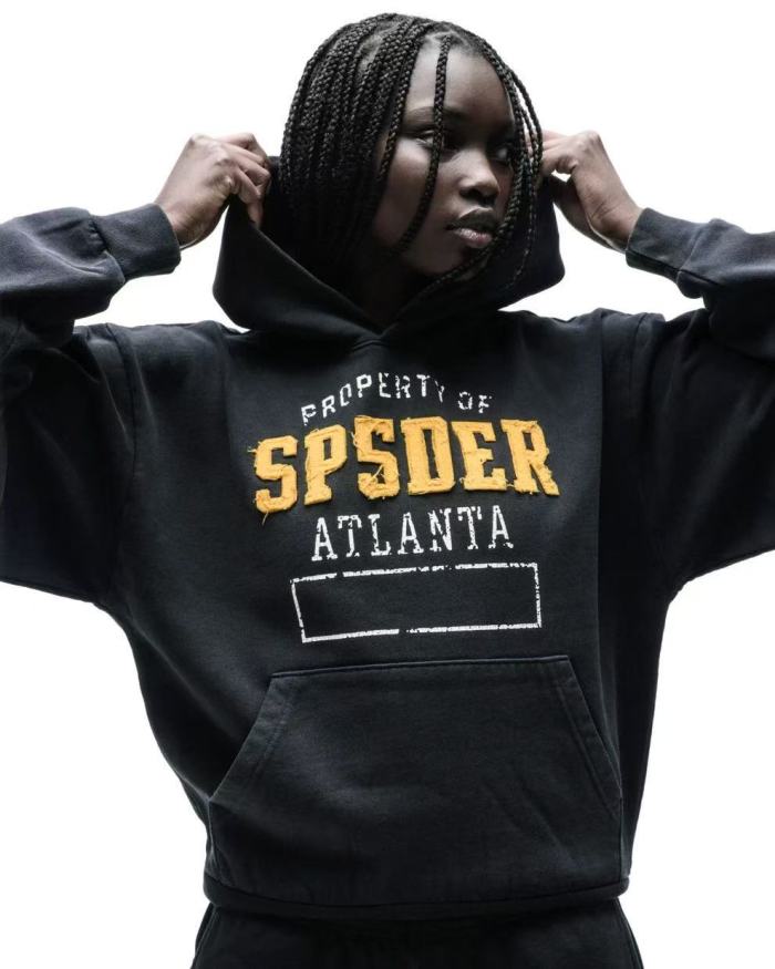 [Big & Tall for weights up to 220 lbs]1:1 quality version Yellow Letter Embroidered Black Hoodie & Pants Set 29204993