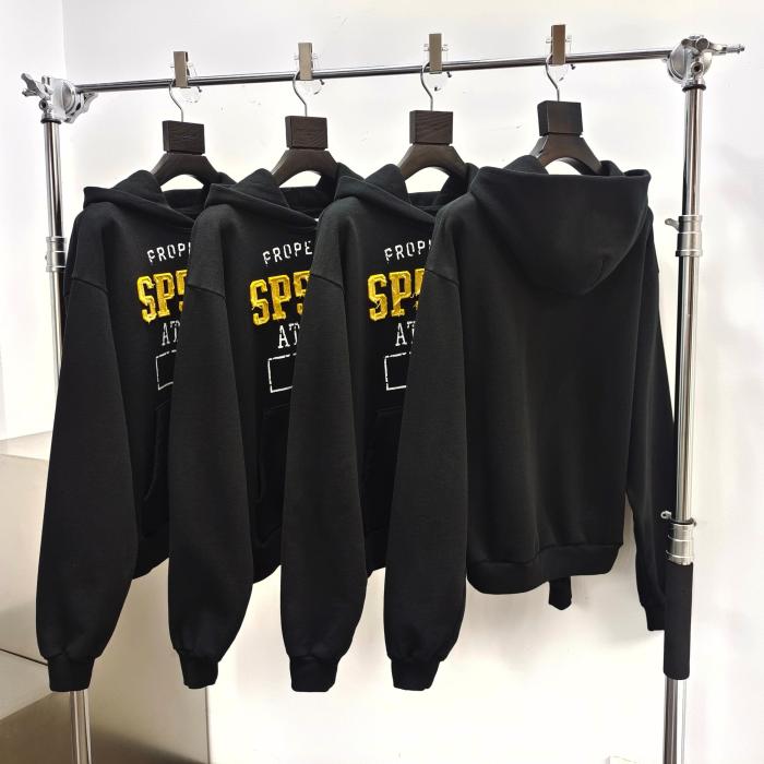 [Big & Tall for weights up to 220 lbs]1:1 quality version Yellow Letter Embroidered Black Hoodie & Pants Set 29204993