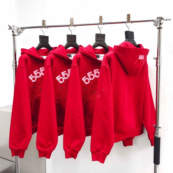 [Big & Tall for weights up to 220 lbs]1:1 quality version 555 Bright Red Zip Up Hoodie & Shorts Set 29204989