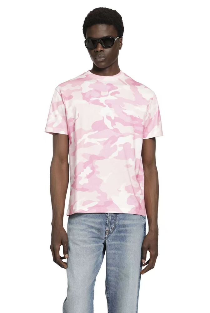 [Big & Tall for weights up to 220 lbs]1:1 quality version Pink Camo Vertical French Text Print Washed Tee 29213963