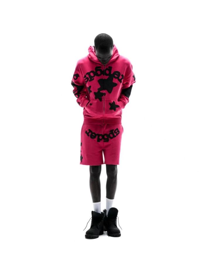 [Big & Tall for weights up to 220 lbs]1:1 quality version Black Star Magenta Zip Up Hoodie & Shorts Set 29204990