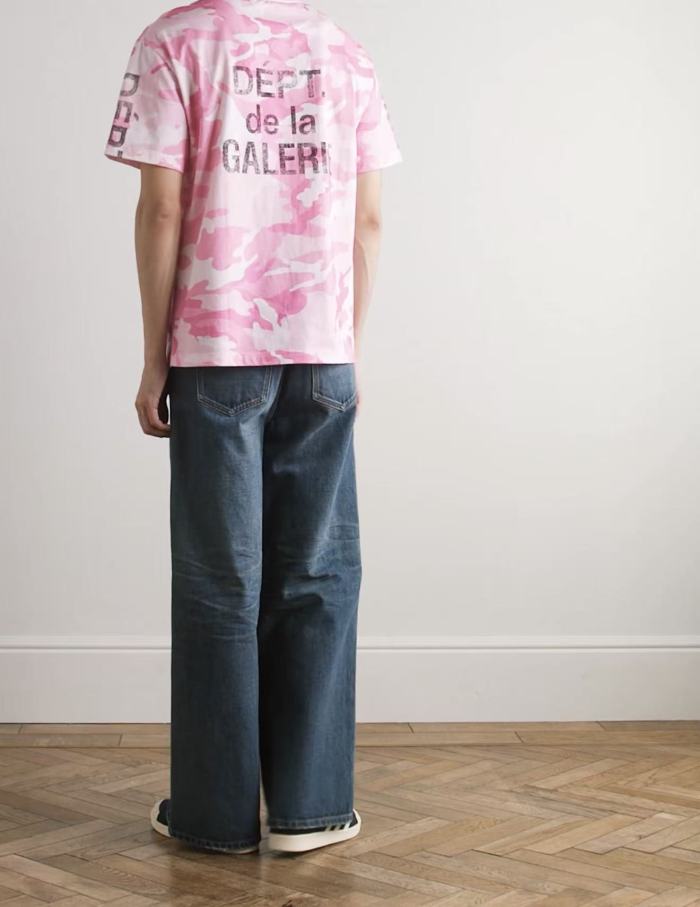 [Big & Tall for weights up to 220 lbs]1:1 quality version Pink Camo Vertical French Text Print Washed Tee 29213963