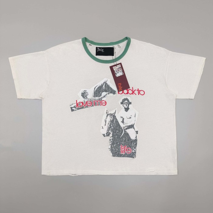 [Big & Tall for weights up to 220 lbs]1:1 quality version Double Horse Green Collar Beige Print Washed Tee 29213969